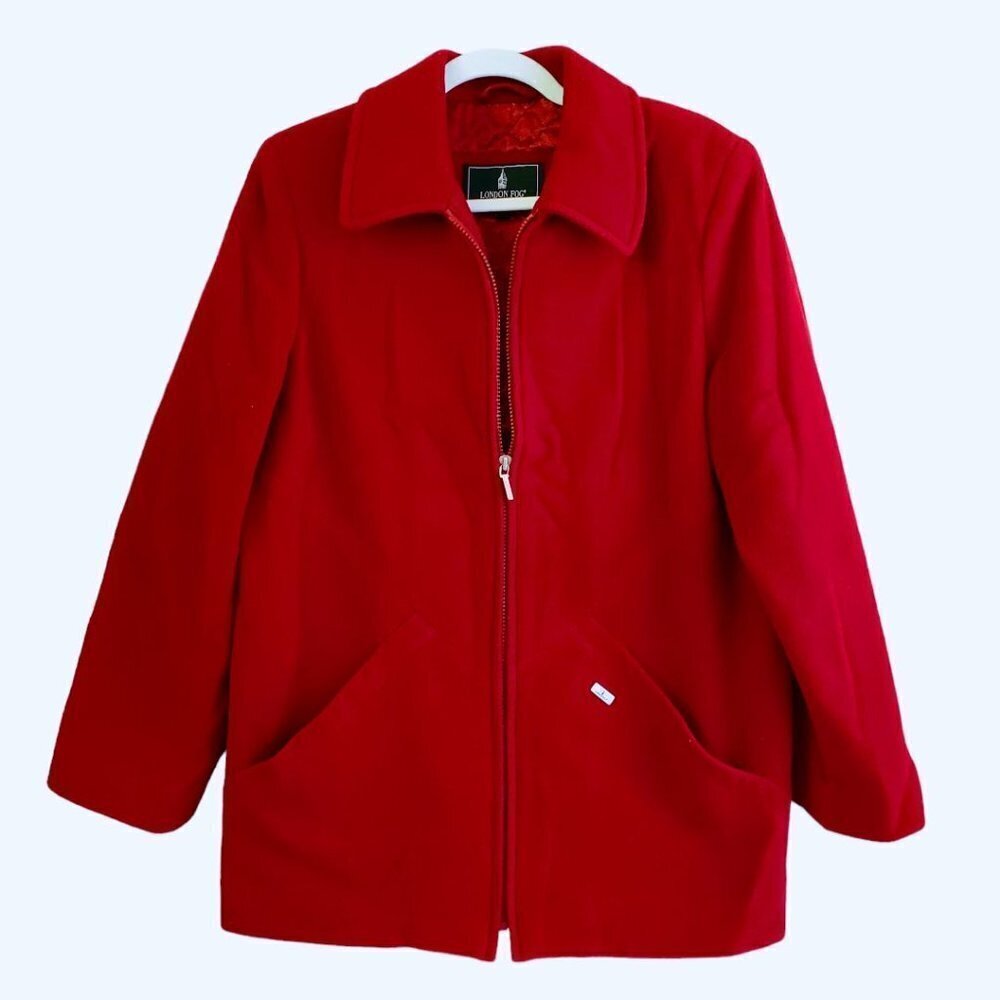 London Fog Vintage Red Wool Peacoat, Size 6 Car Coat Melton Felt Winter Coat